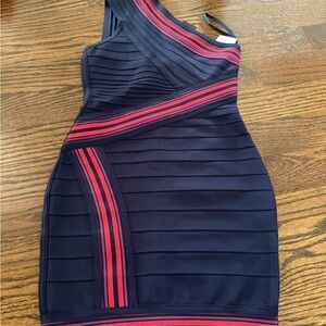 Elegant Navy and Red One-Shoulder Dress